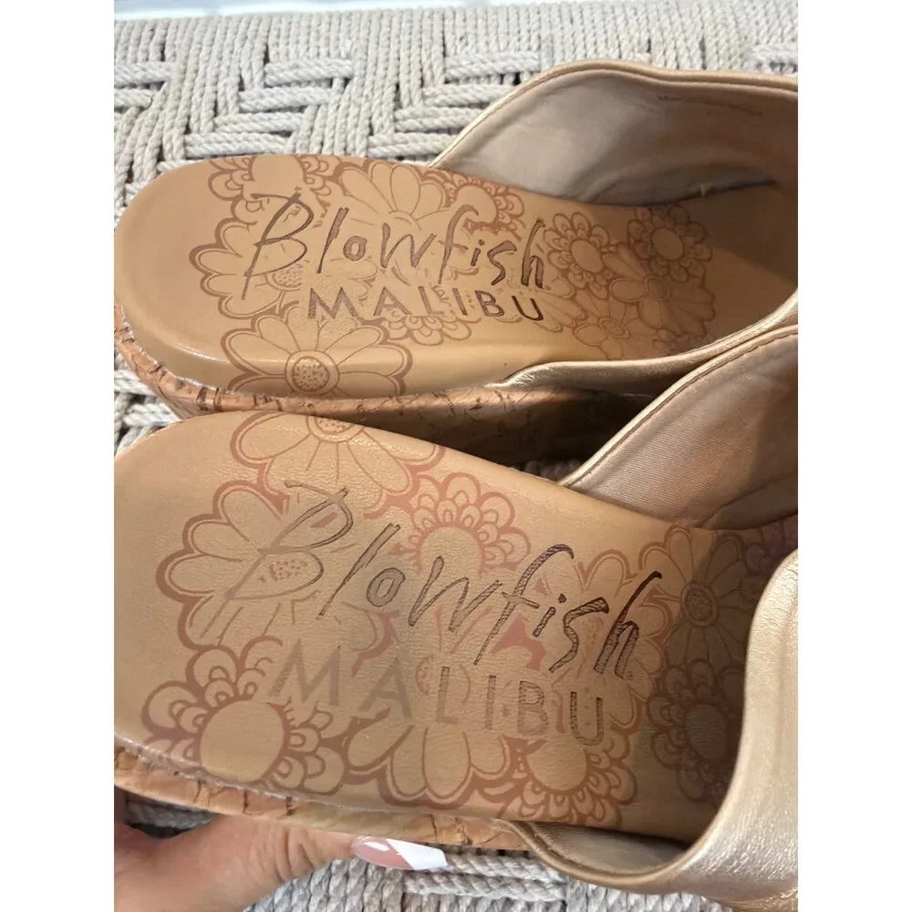 Blowfish Malibu Gold Platform Wedge Sandals Cork Sole Size 9